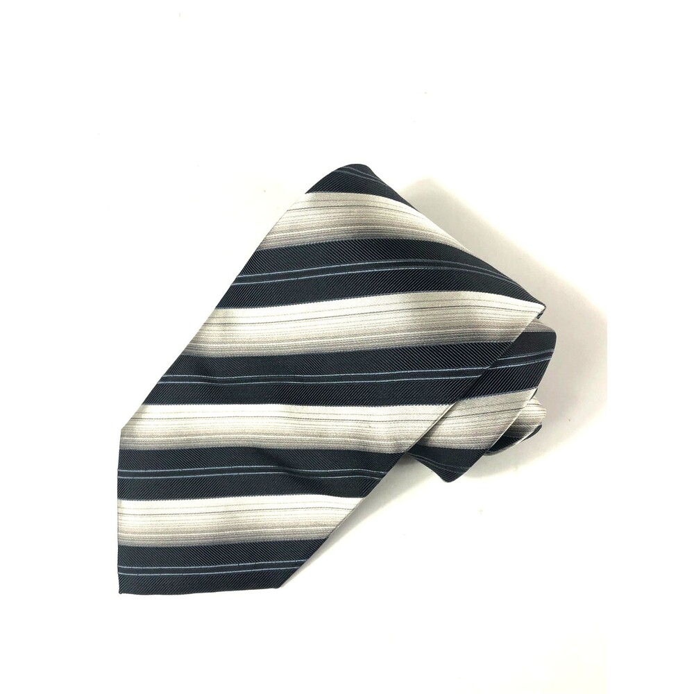 ROBERTO VILLINI Collezione Men's 100% Silk Necktie Striped Grey/Blue/Silver